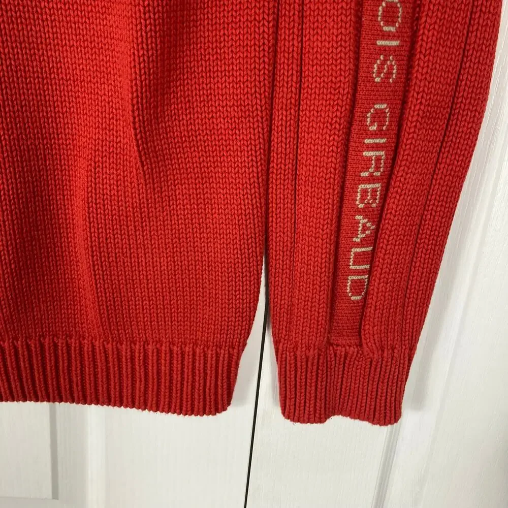 NWOT VINTAGE MARITHE FRANCOIS GIRBAUD Sweater Men L Red LogoSpellOut Turtleneck